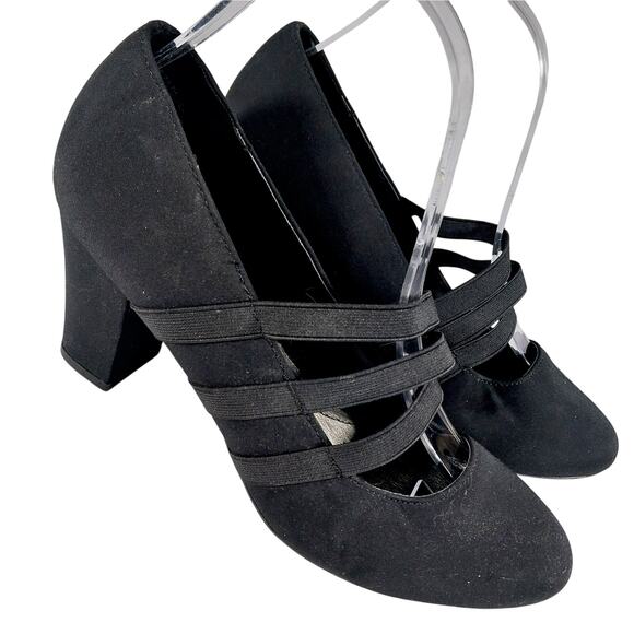 MARBELLA! RACHEL BLACK HEAVY SATIN W/TRIPLE WATERFALL STRAPS HEELS! SZ 7.5M - Picture 10 of 10